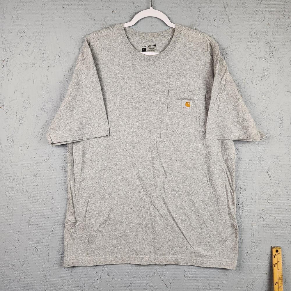 Carhartt Shirt Mens Large Gray Loose Fit Pocket Tee Workwear Logo Patch Crewneck